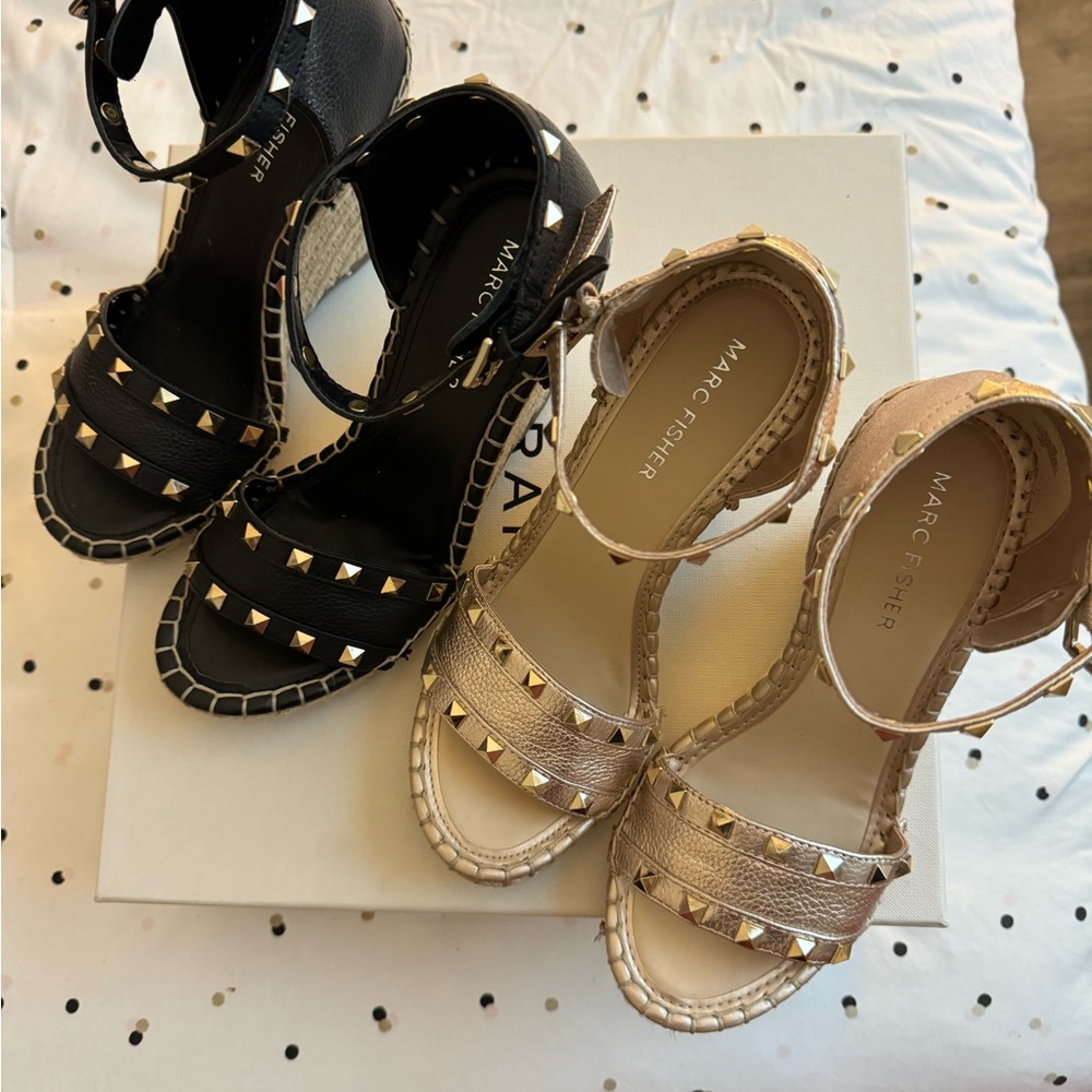 Marc Fiaher studded espadrille in black and rose gold size 6